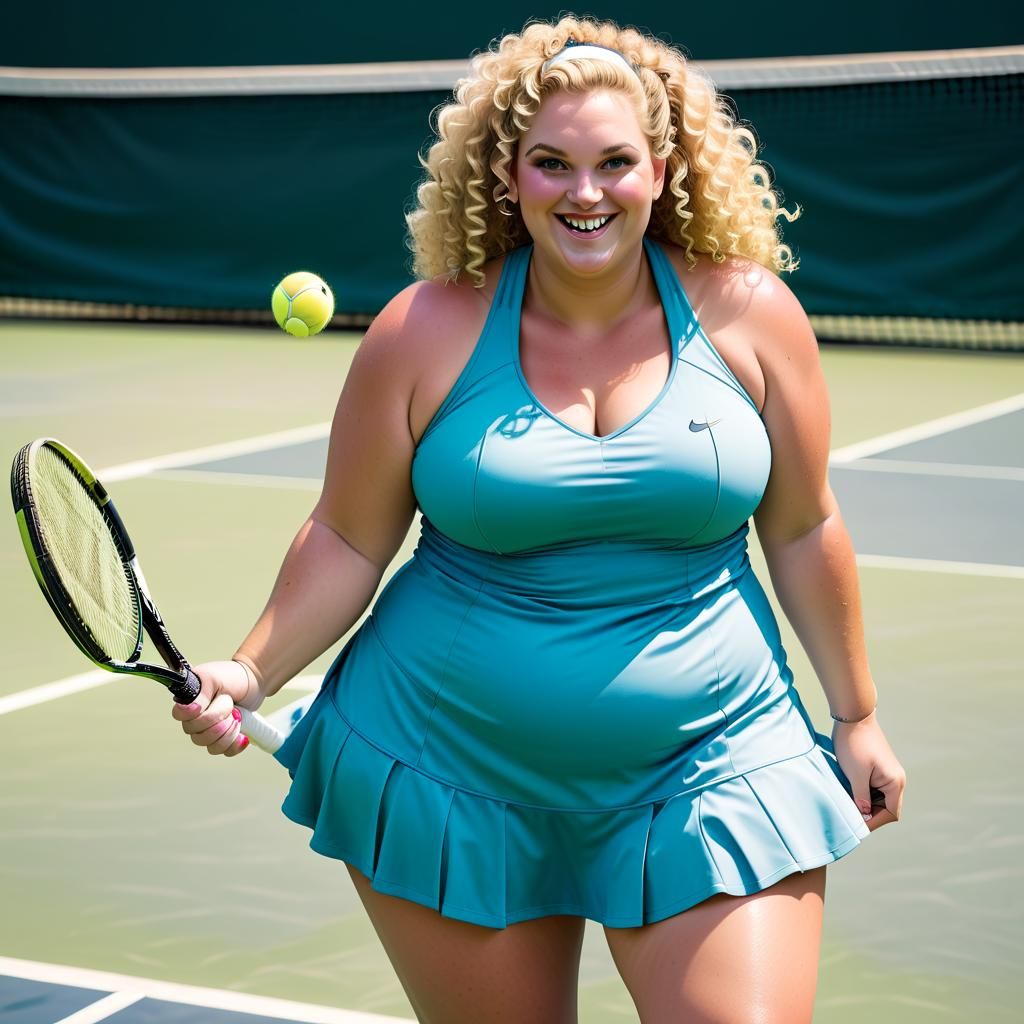 Female Ogre Playing Tennis on the Court