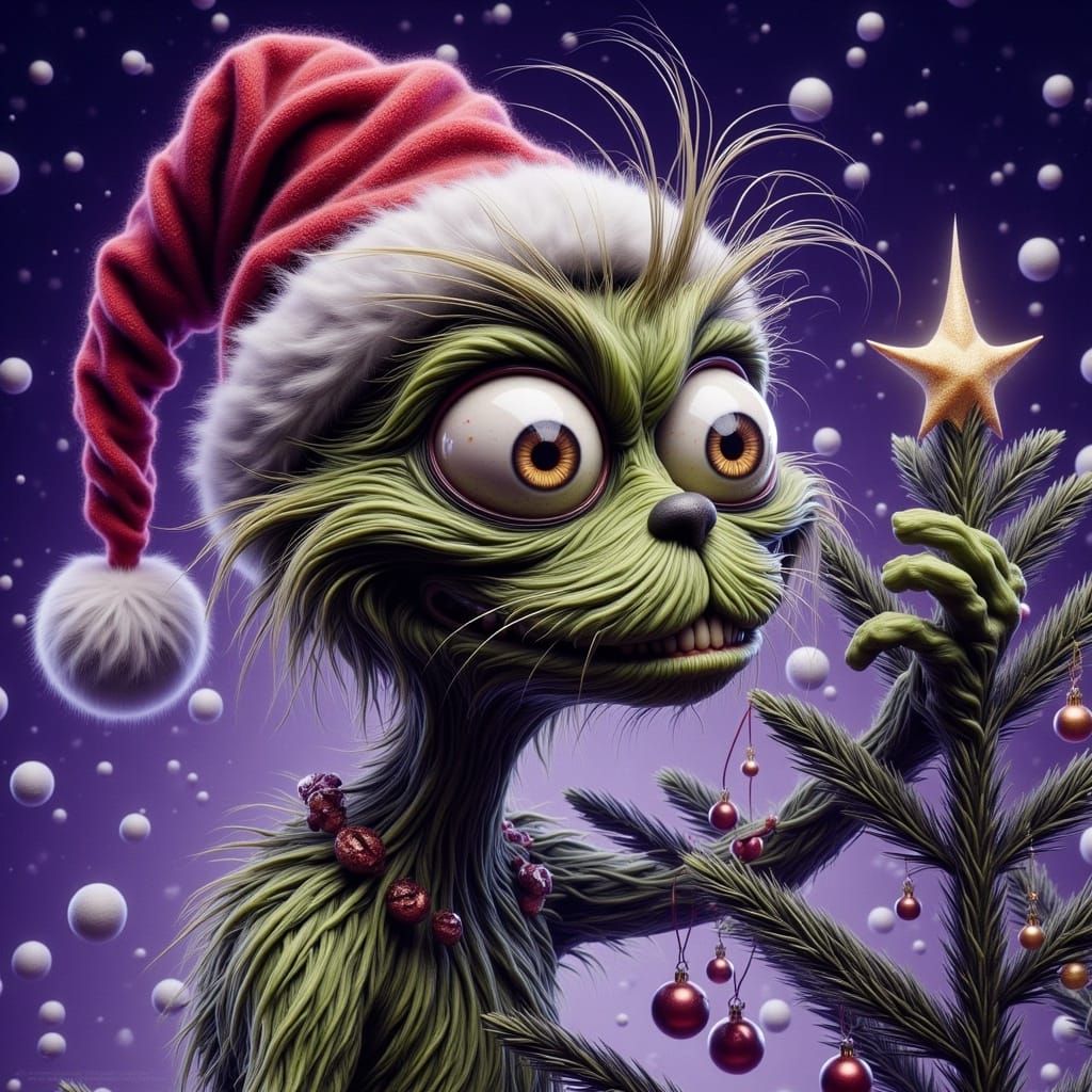 The Grinch Steals a Sparkling Ornament in Whimsical Watercol...