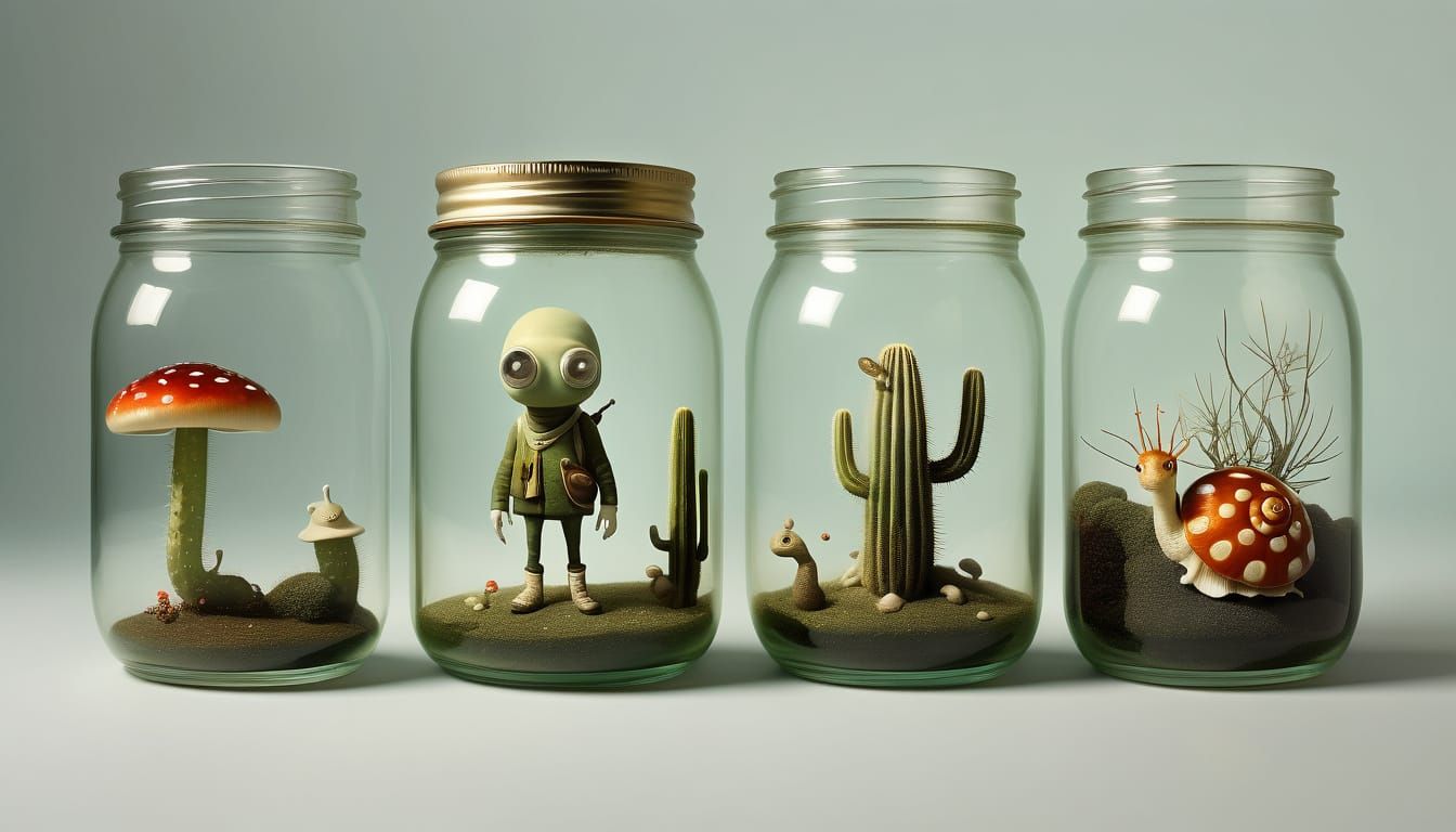Surreal Mason Jar Curiosities in Ray Caesar Style