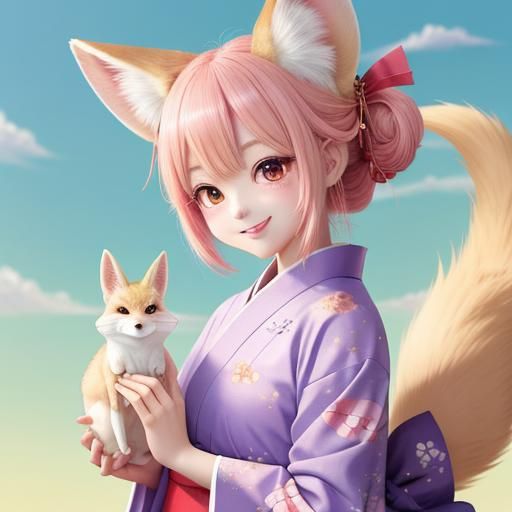 Cute Fennec Girl in Yukata: Kawaii Anime Art