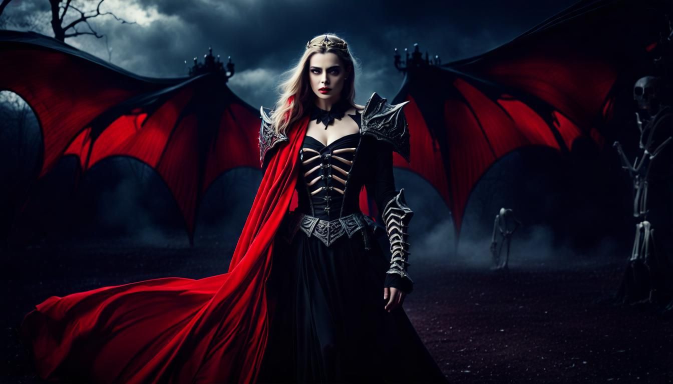 Vampire Queen in Red and Black Gown