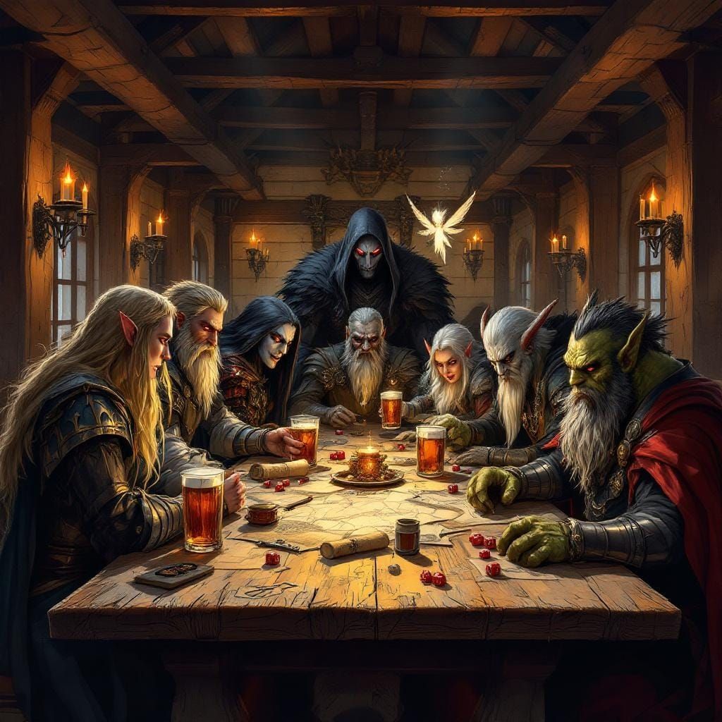 Fantasy Tavern Scene with Diverse D&D Characters