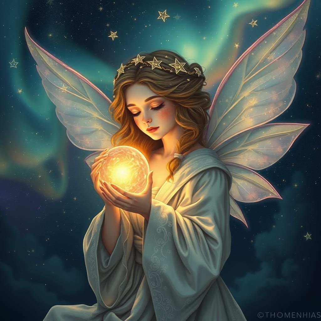 Dreamy Celestial Nymph in Cosmic Auroral Glow