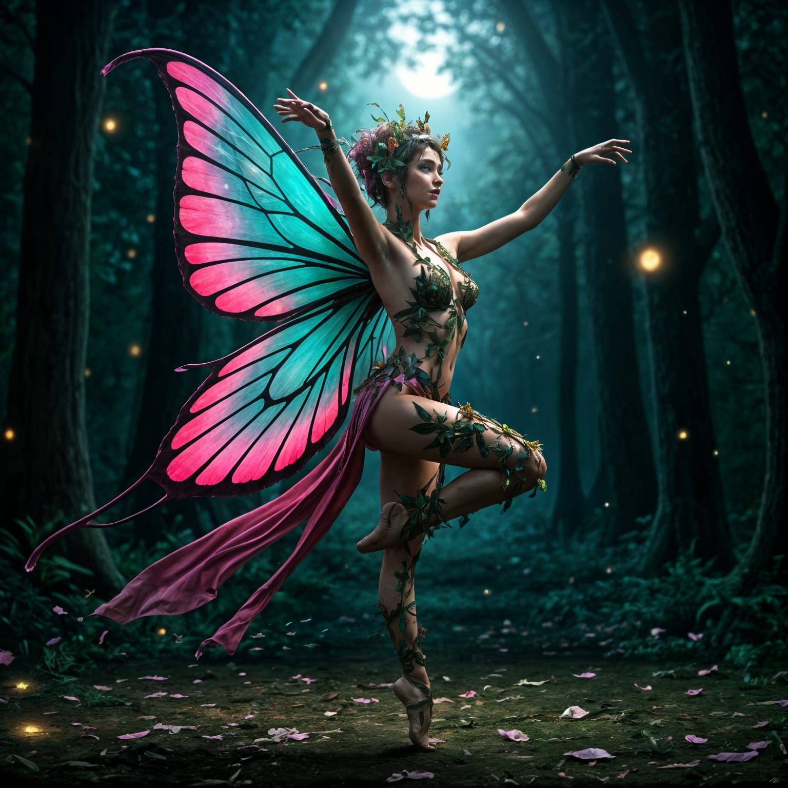 Enchanted Moonlit Fairy in Vibrant Colors