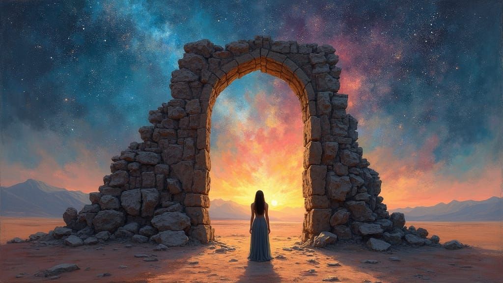 Desert Silhouette: Impasto Oil Painting of Solitude