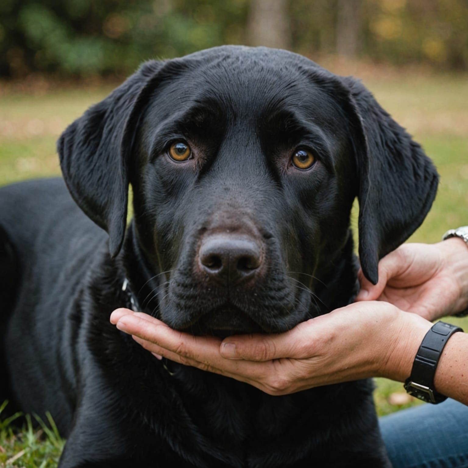 Black Labrador Retriever in Gentle Embrace