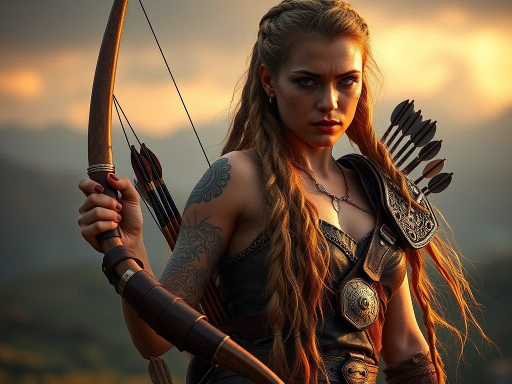 Viking Warrior Archeress in Sunset Hues