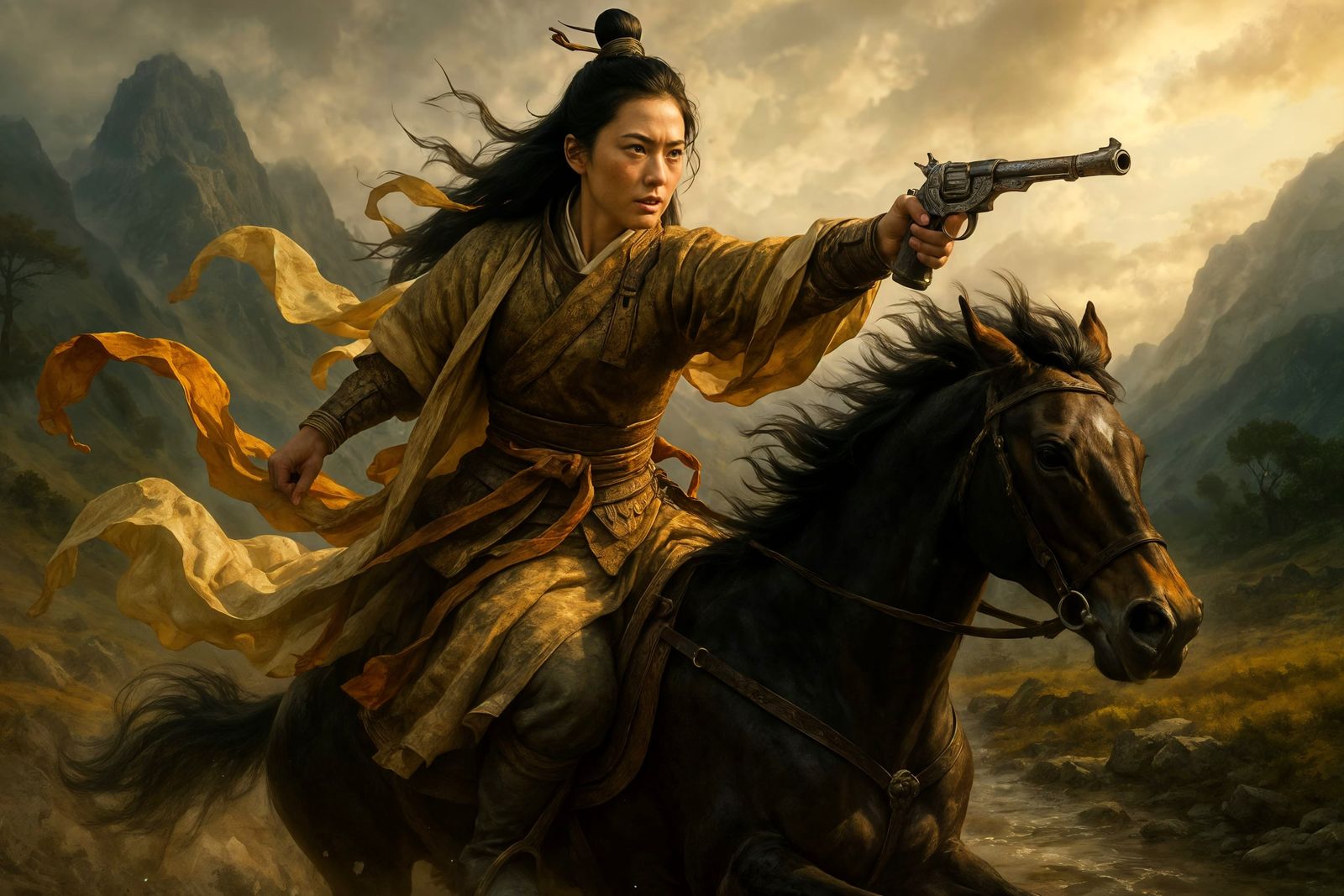 Heroic Woman on Horseback in Ancient Chinese Style