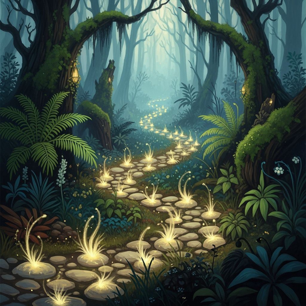 Ethereal Forest Path with Glowing Stones