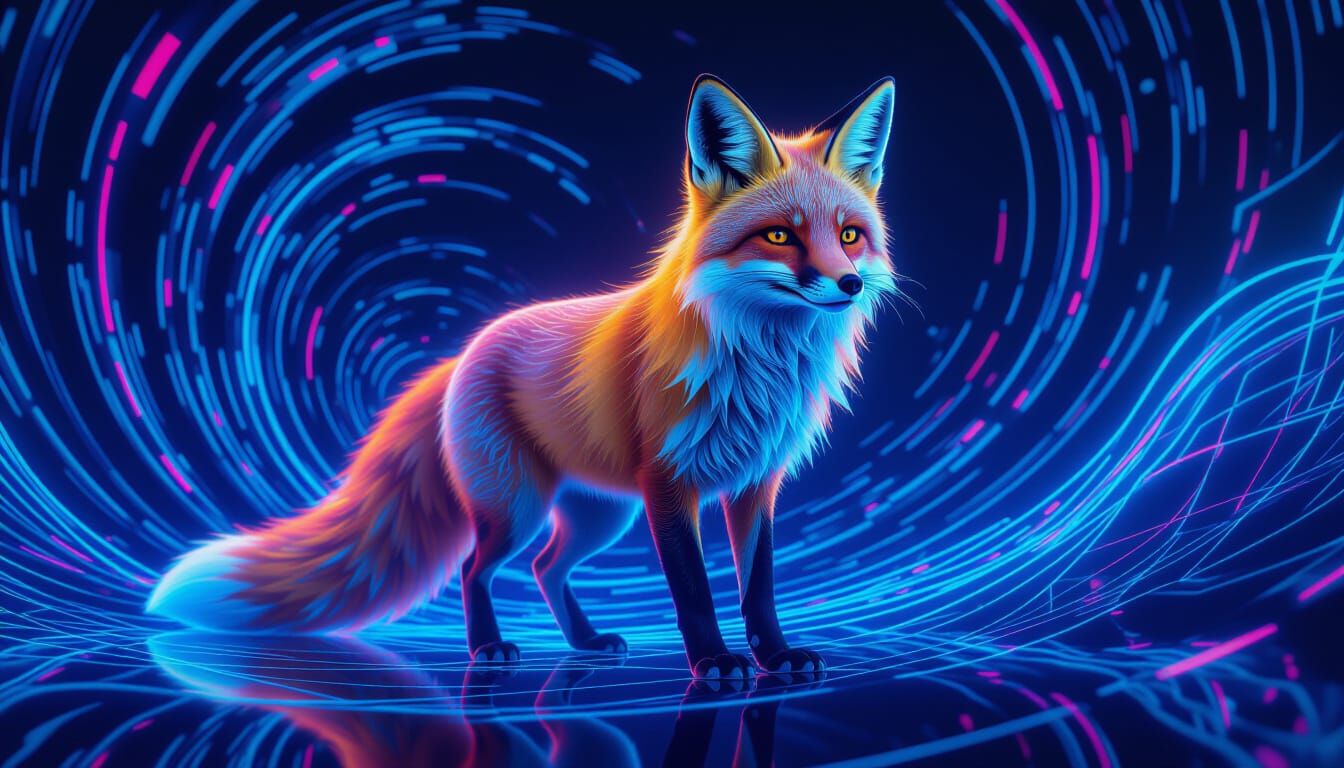Electric Fox with Translucent Surface in Cyberpunk Style