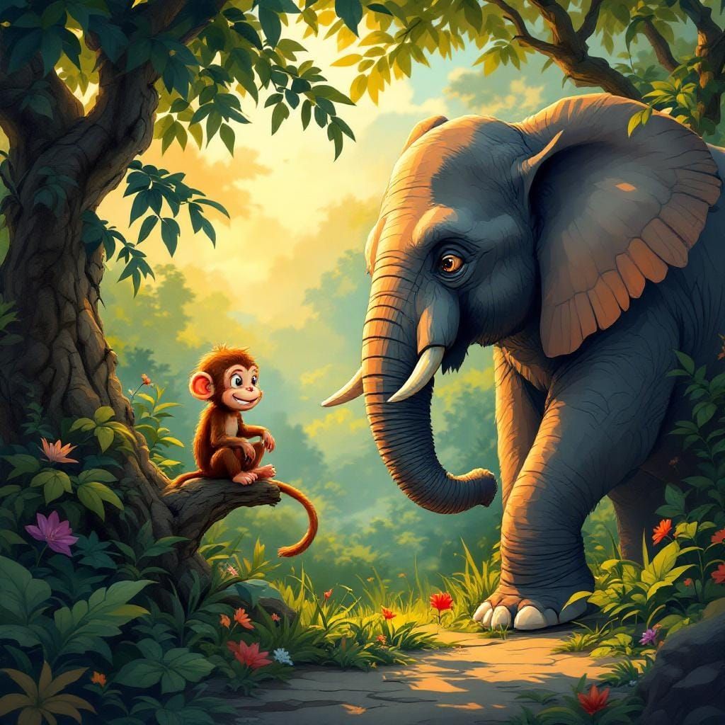 Mischievous Monkey Observes Humbled Elephant