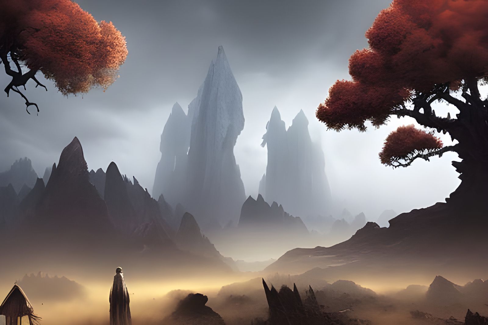 Ominous Deserted Wilderness in Dark Fantasy Style