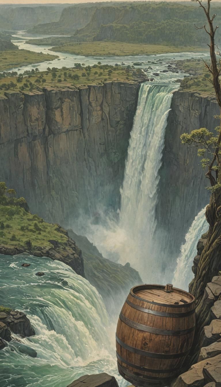 Victoria Falls Barrel Ride as Watercolor Painting