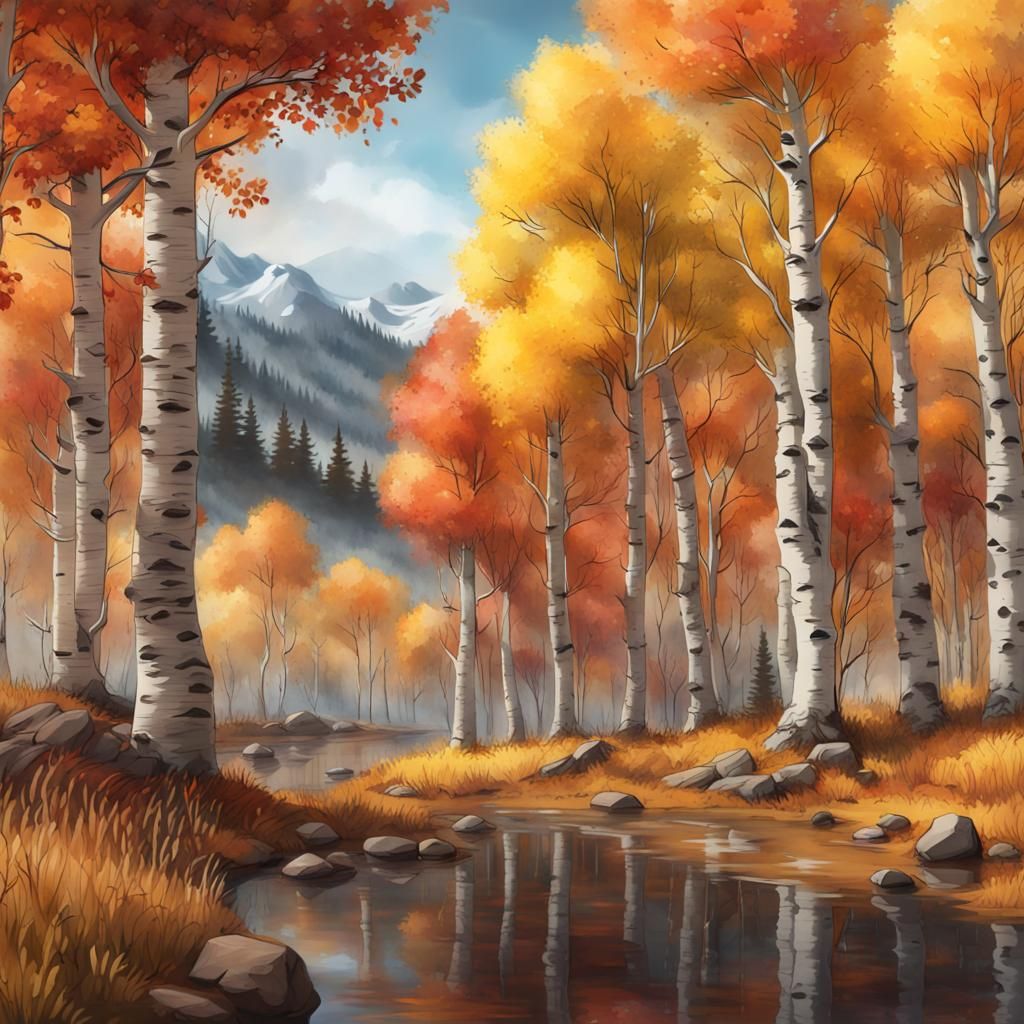 Aspen Trees in Fall: Detailed Matte Painting