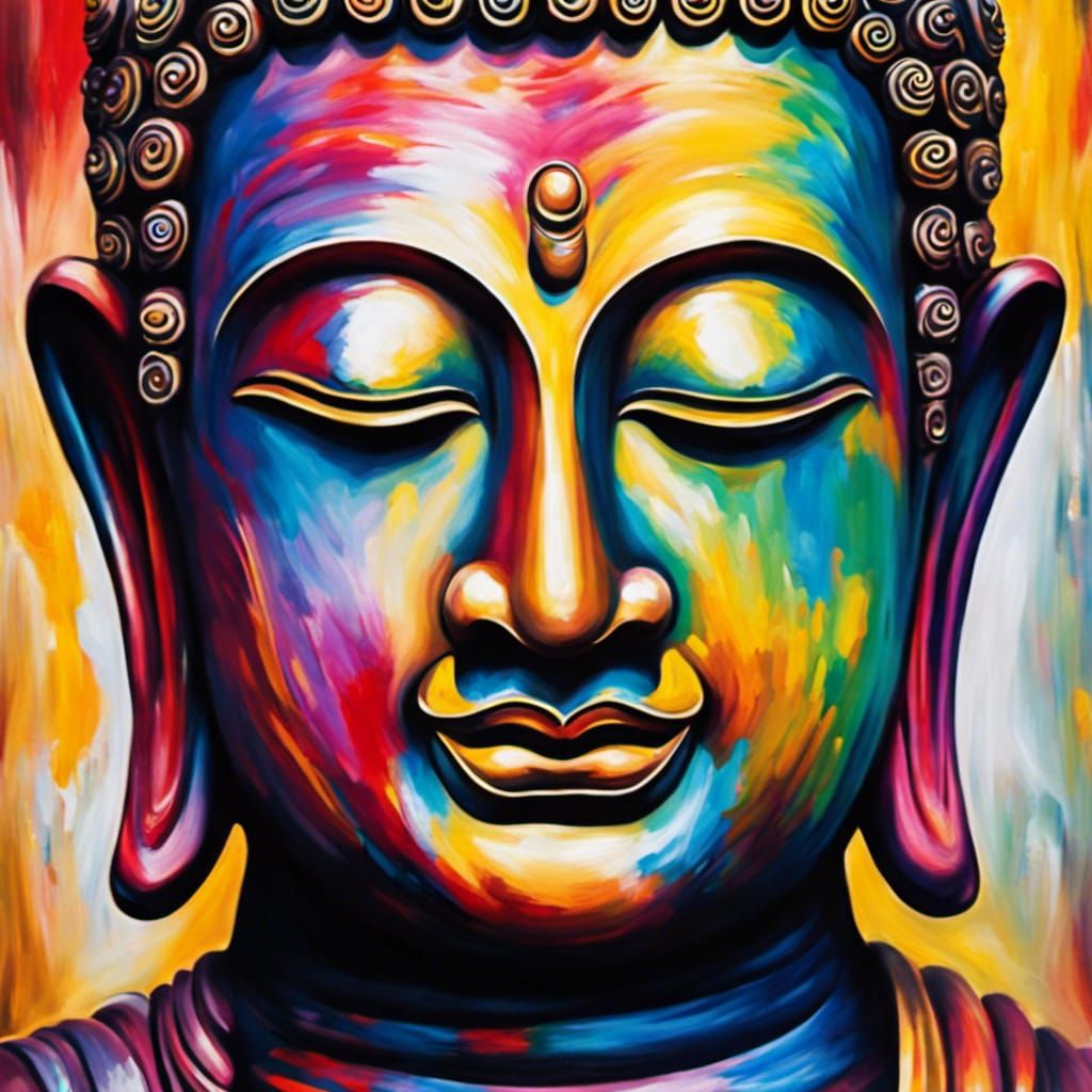 Colorful Abstract Acrylic Painting of Buddha