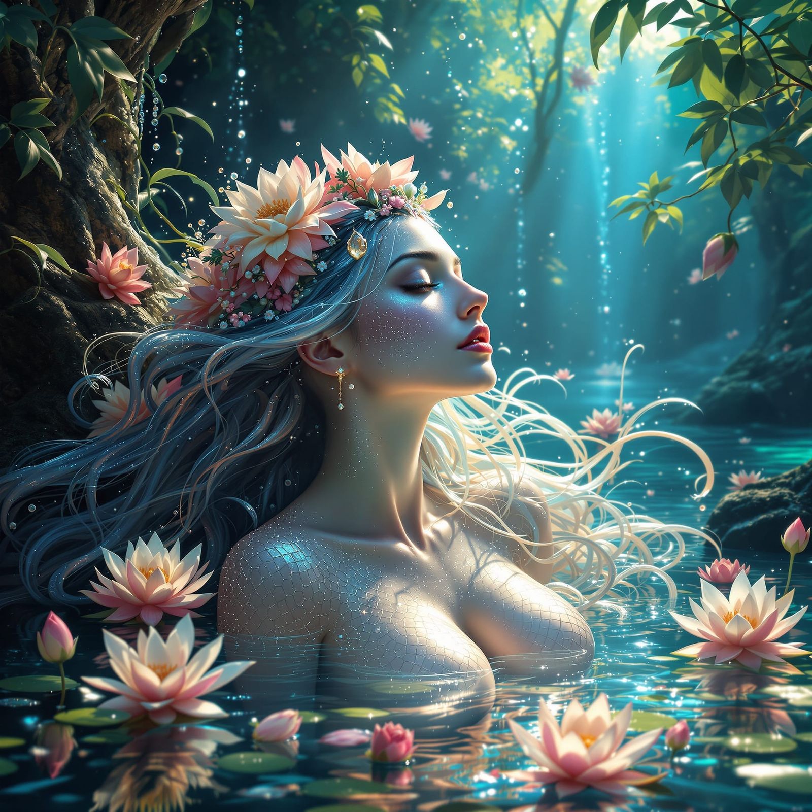 Ethereal Water Goddess Emerges from Amazon Grotto