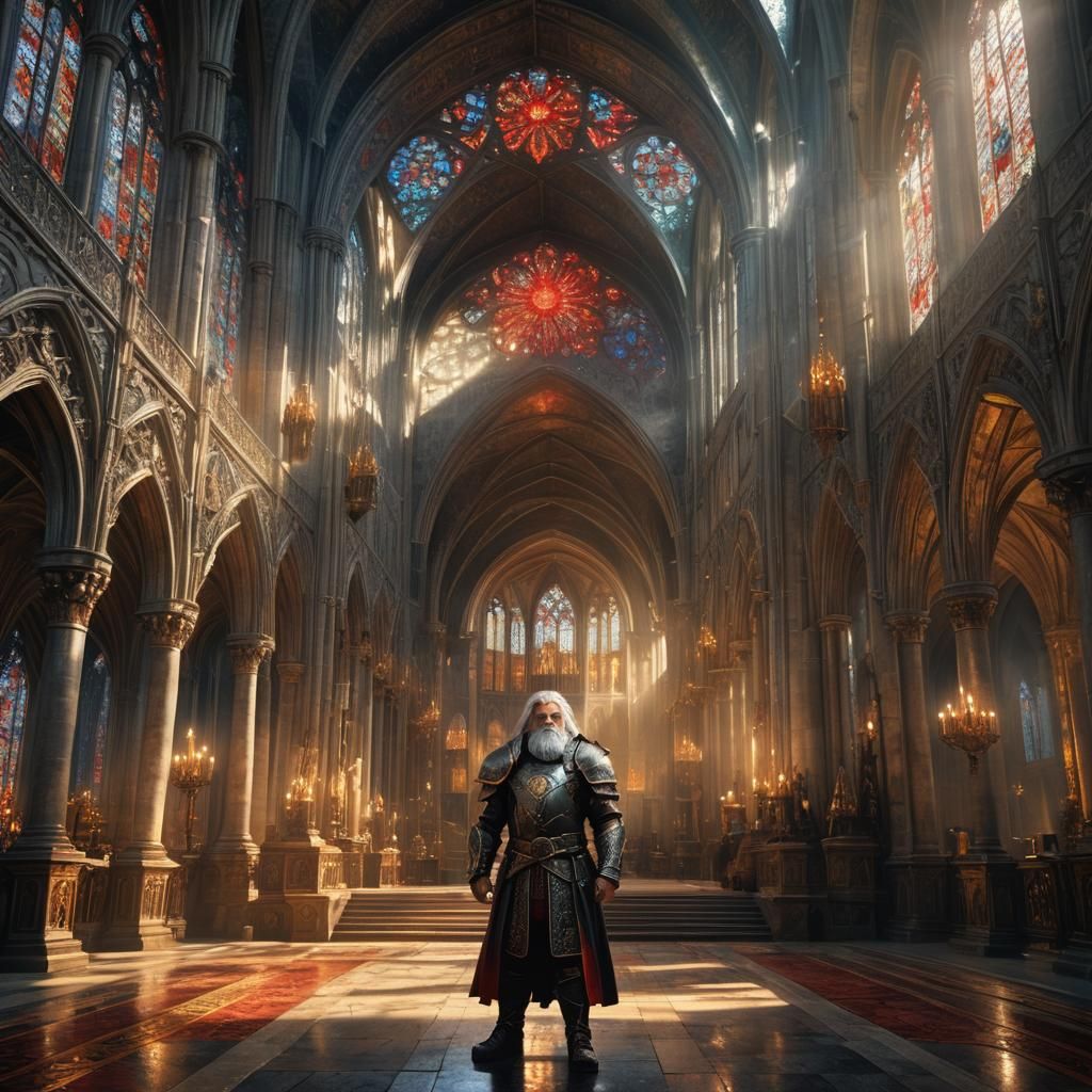 Dwarf Paladin in Gothic Cathedral: Digital Matte Painting
