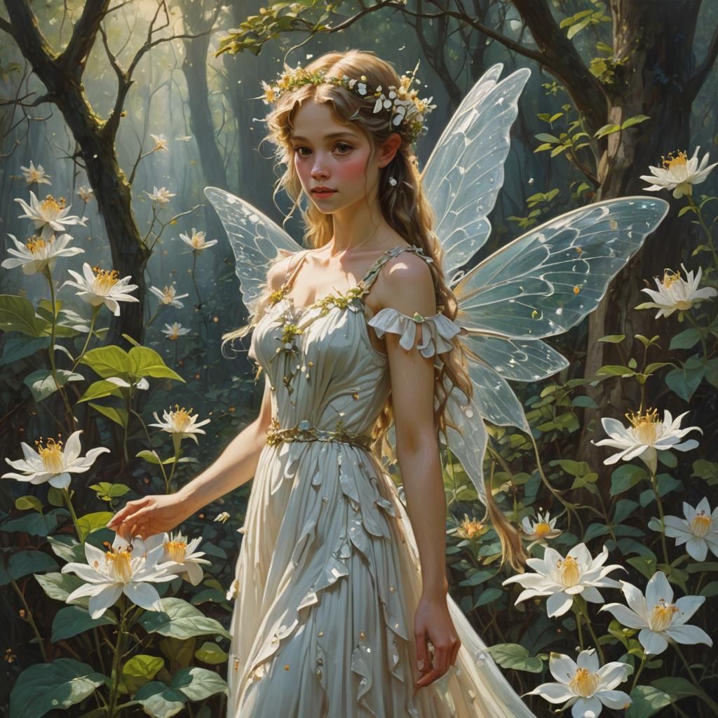 Honeysuckle Fairy in White Petal Dress