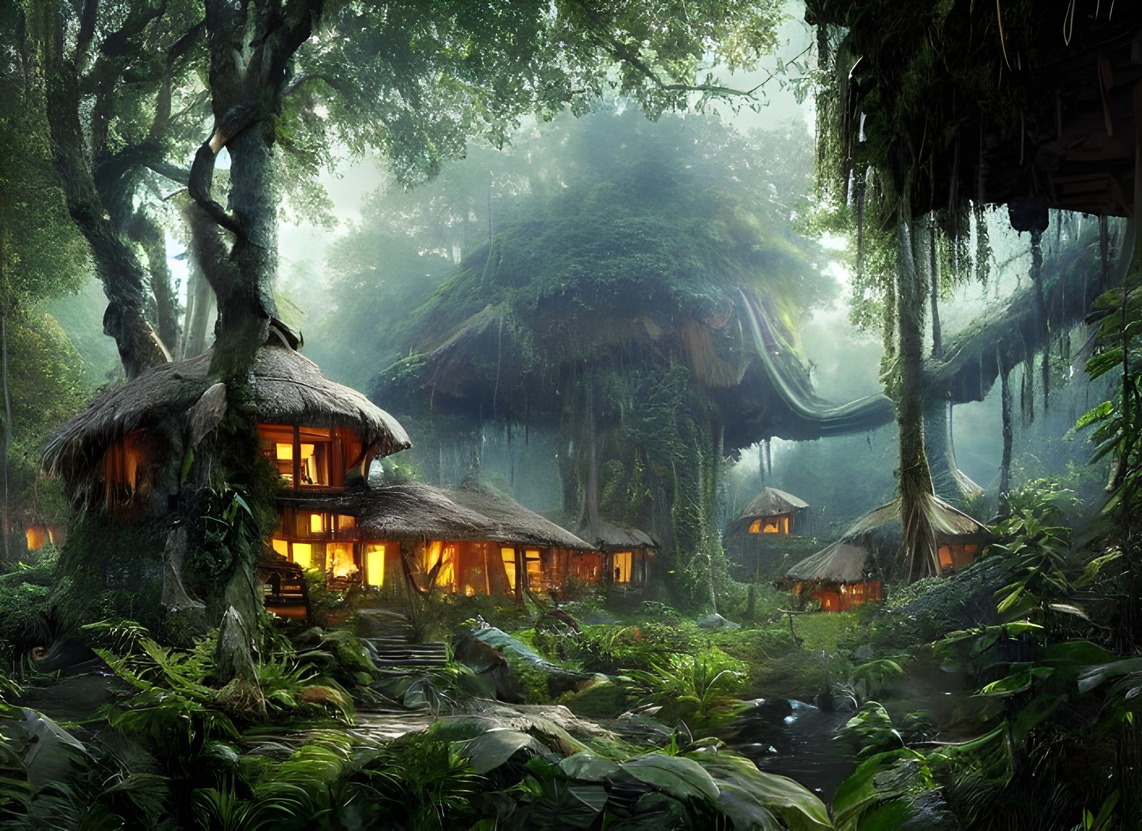 Epic Jungle Treehouse Living: Digital Painting