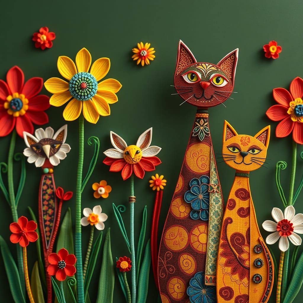 Abstract Flowers in 3D with African Textile Motifs