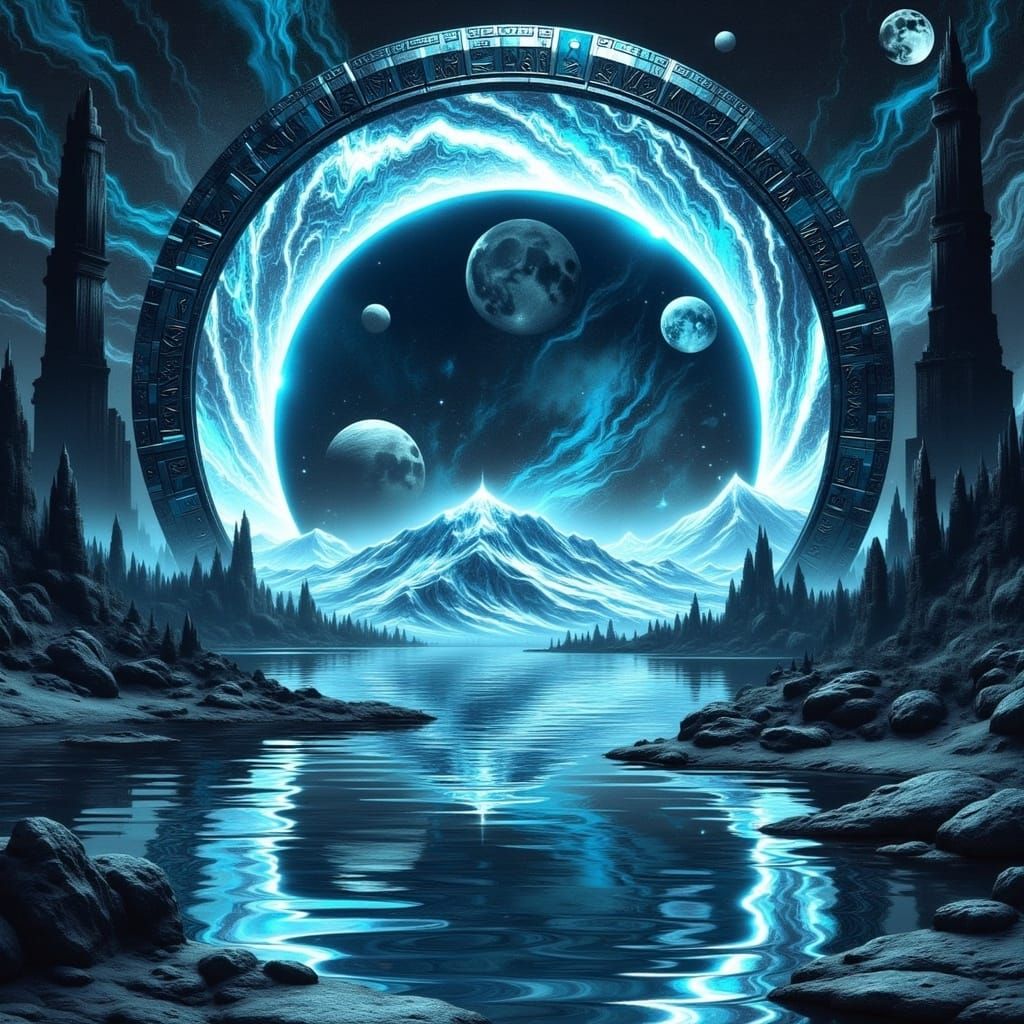 Otherworldly Stargate Portal with Ancient Egyptian Hieroglyp...