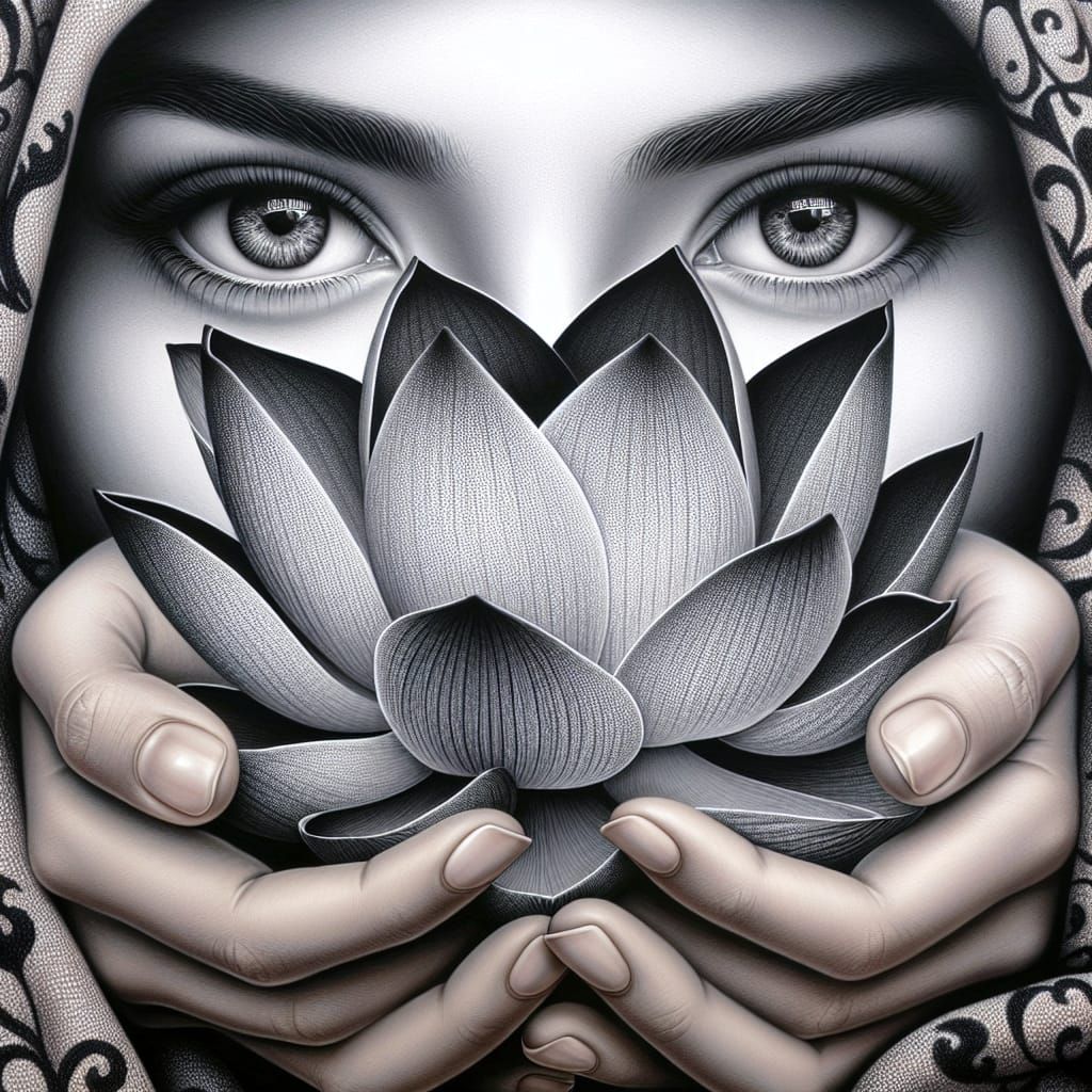 Ethereal Lotus Goddess in Traditional Middle-Eastern Attire