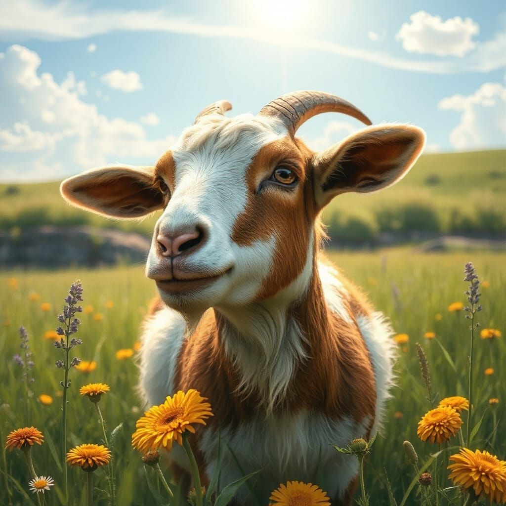 Gentle Goat in a Lush Meadow