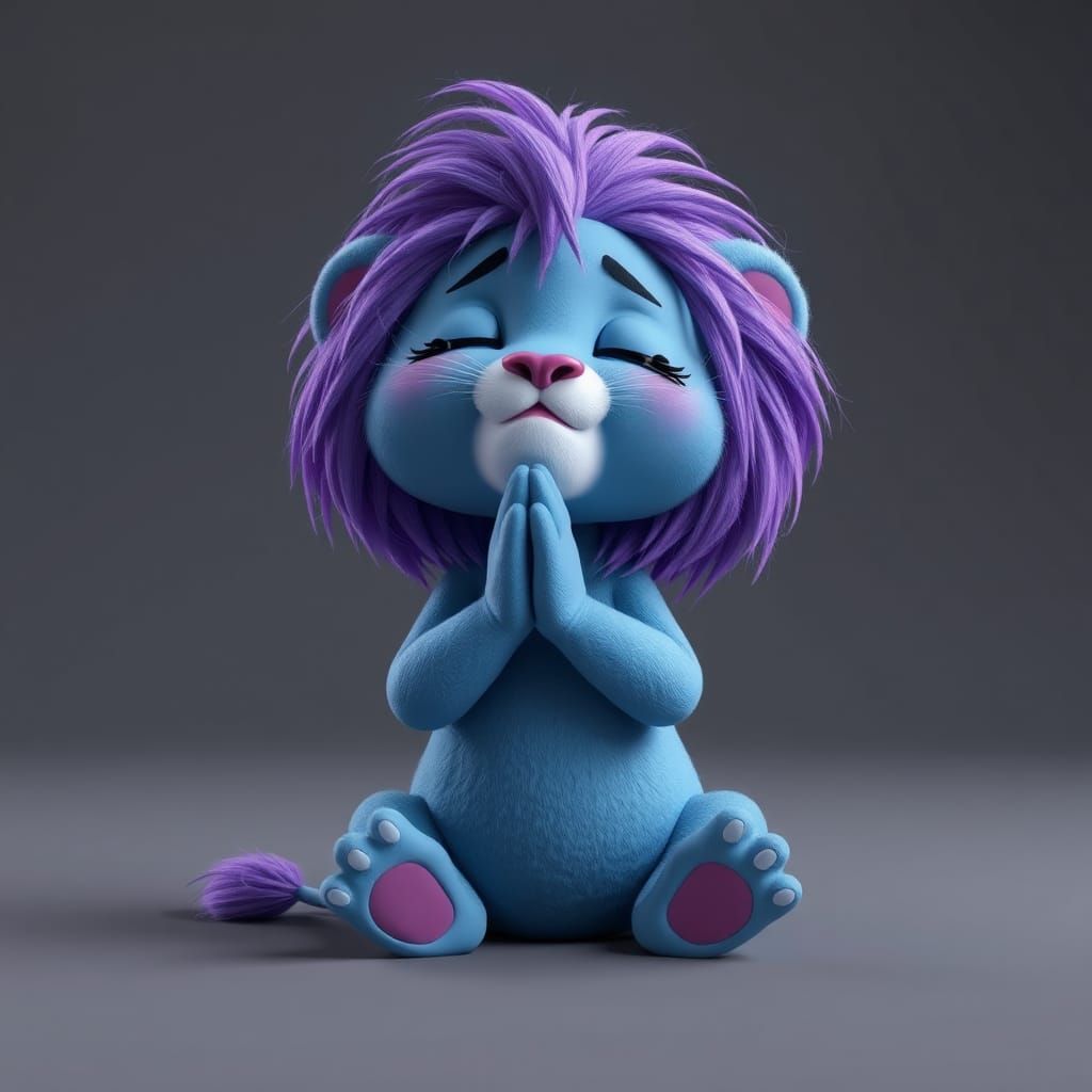 Cute Purple Lion Meditating: Pixar Style Matte Painting