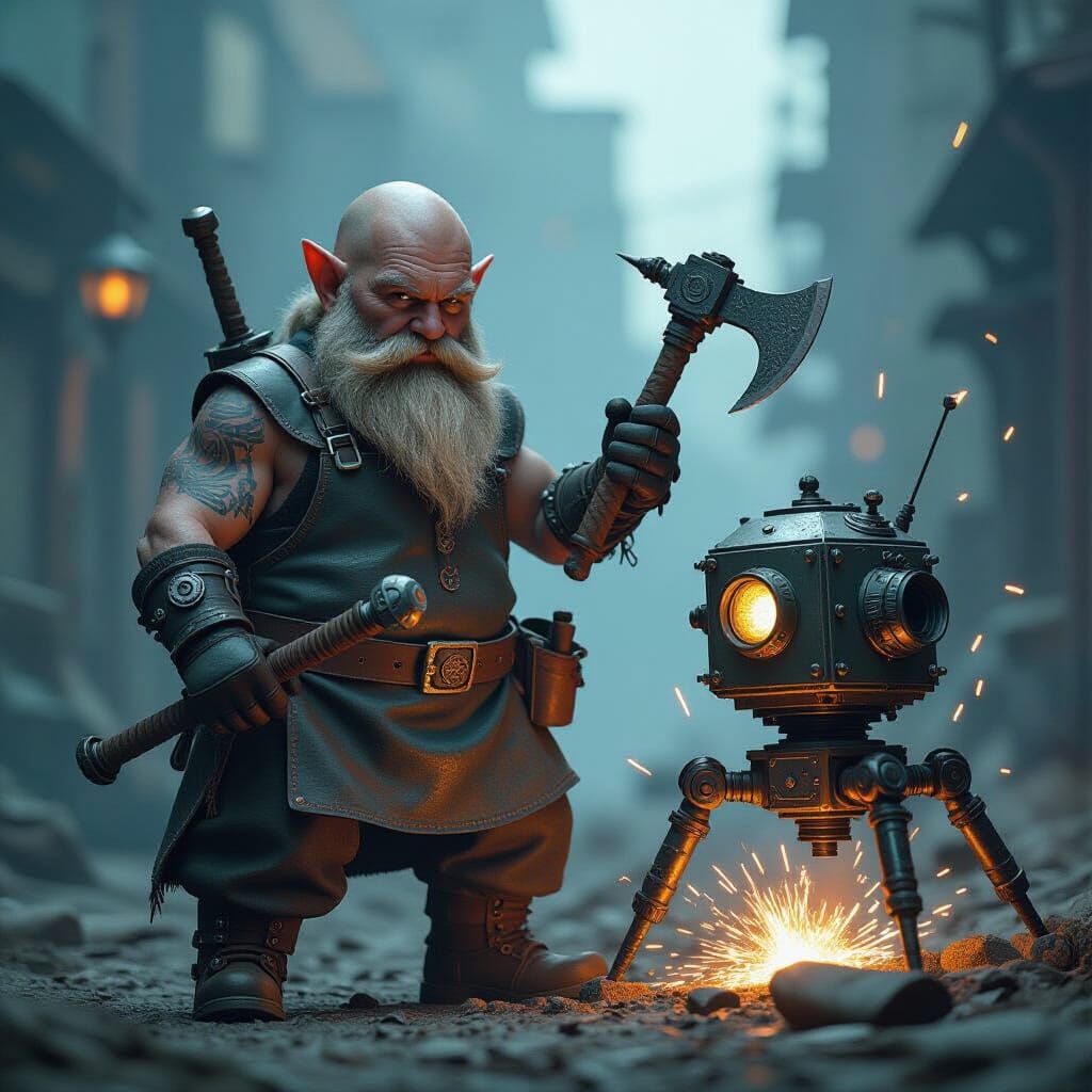 Gnome Artificer in Gritty Arcanotech Workshop
