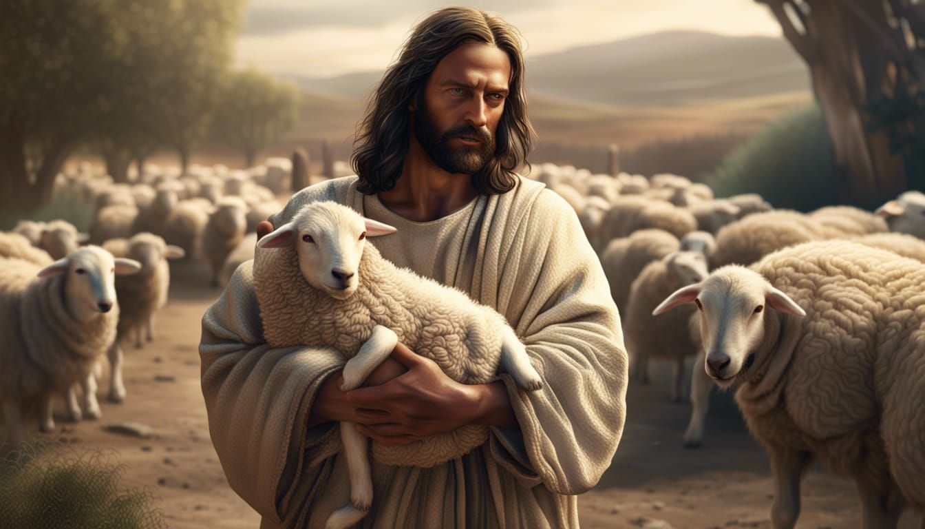 Jesus Holding Sheep: Detailed 8k Concept Art