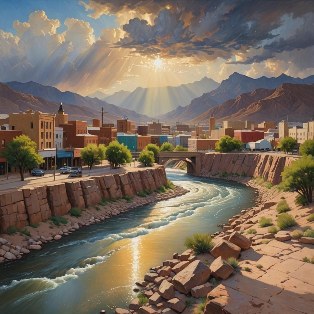 El Paso River Scene in Oil Painting Style