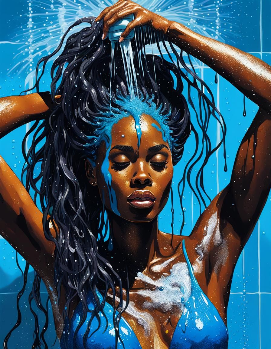 Pop Art Portrait: Woman Washing Hair