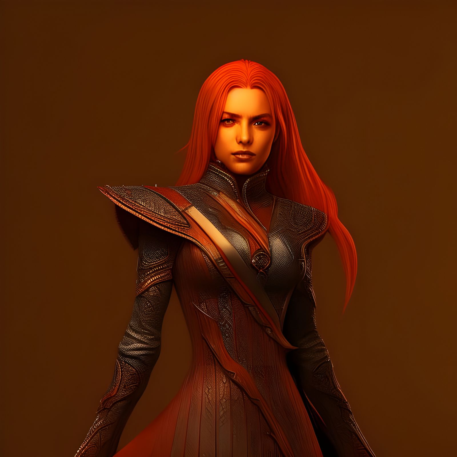 Fiery Red-Haired Warrior: Digital Art Portrait