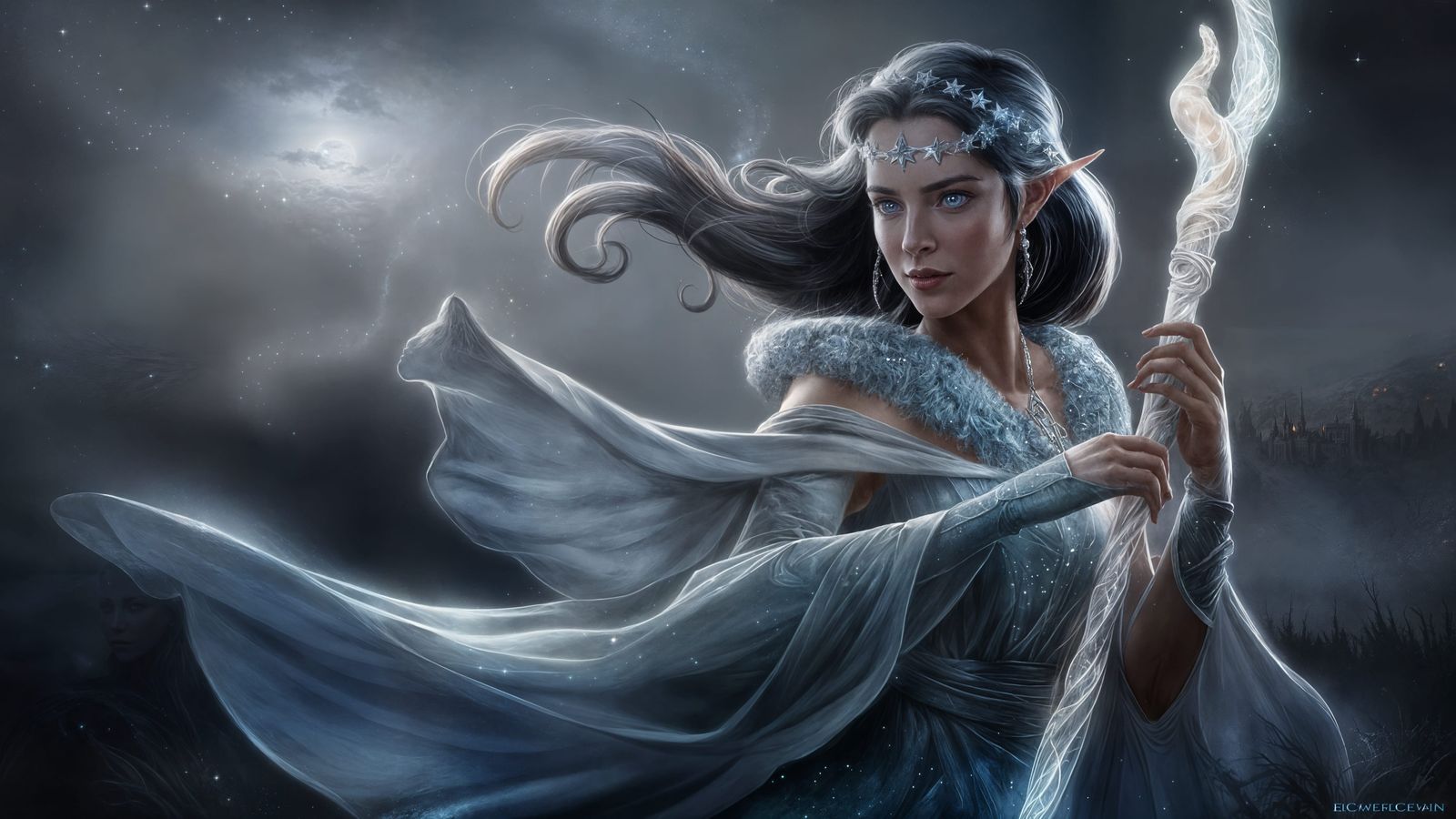 High Elf Wizard Portrait in Ethereal Style