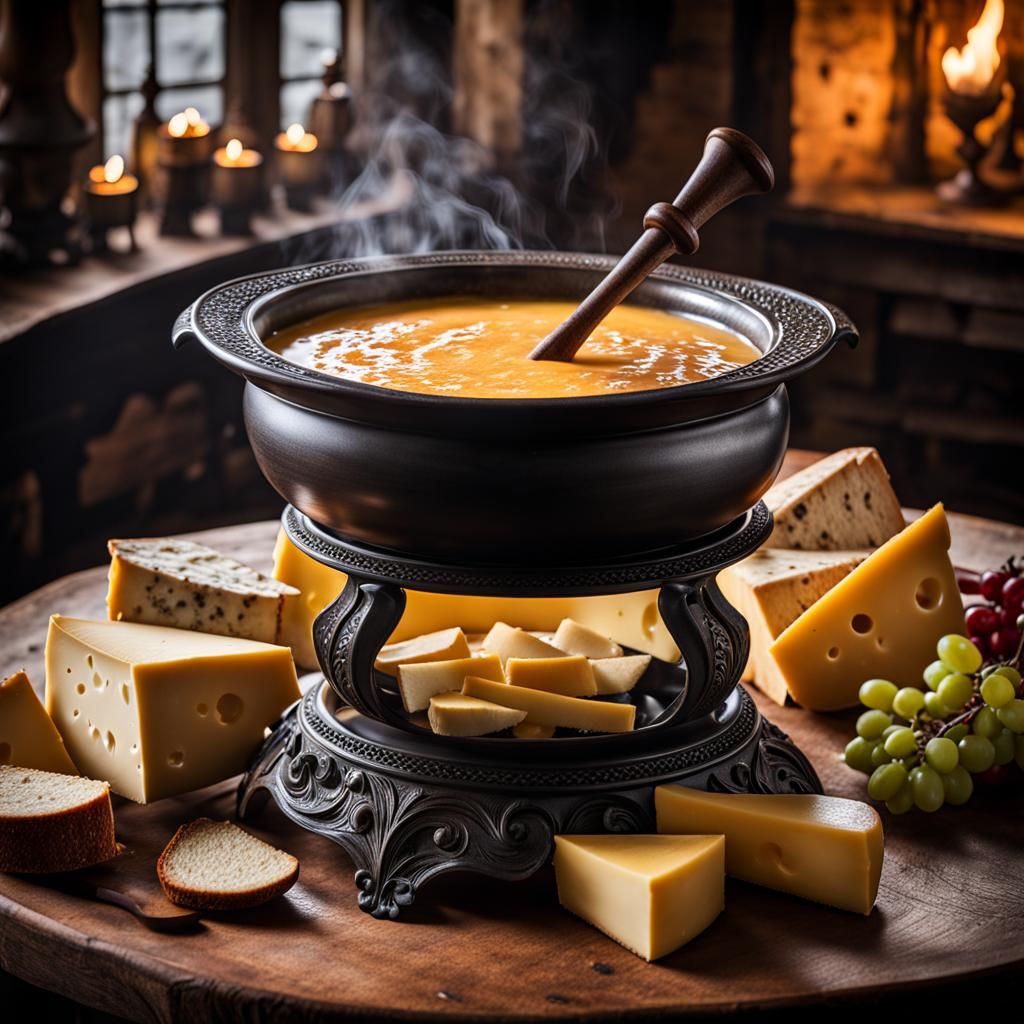 The cheese fondue is serve