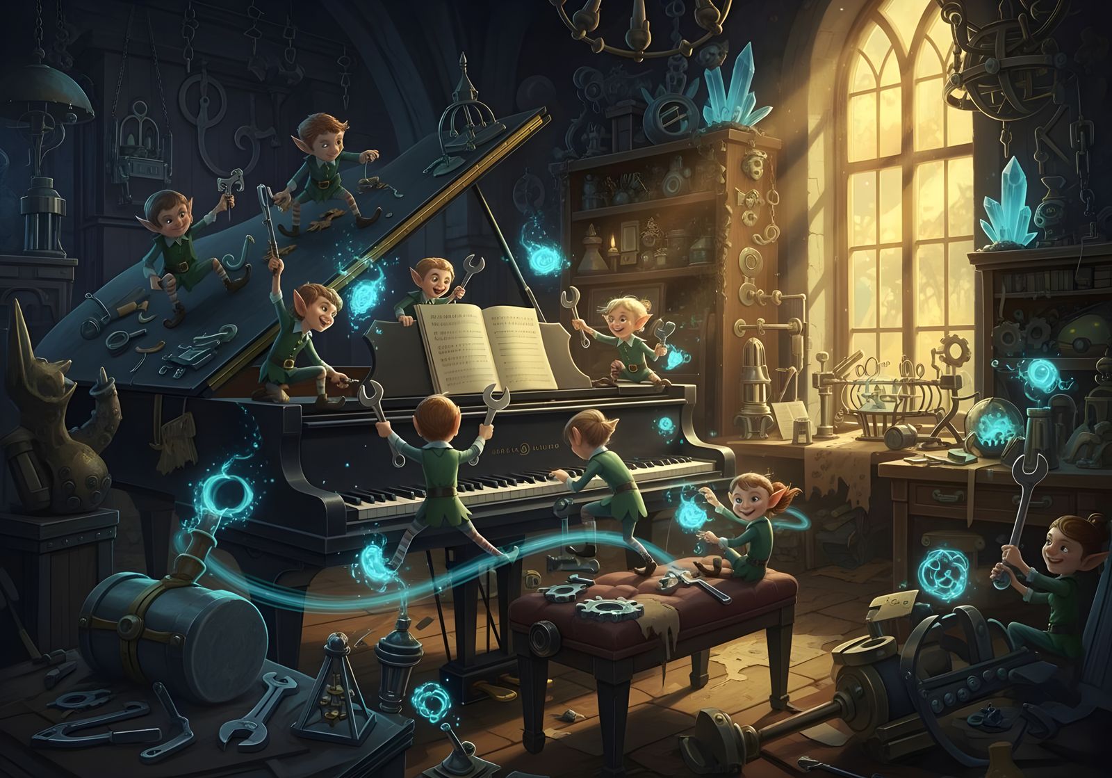 Elves Retune Piano in Fantastical Workshop