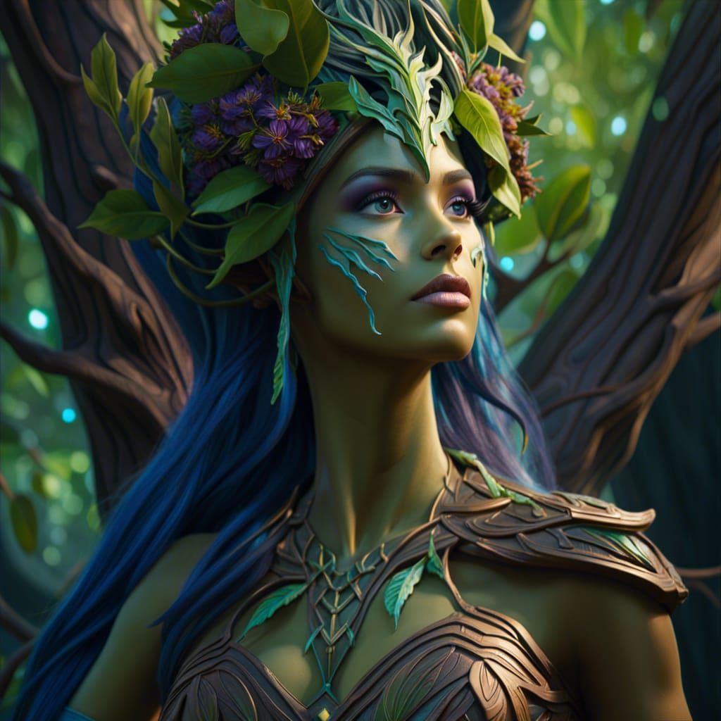 Photorealistic Warcraft Dryad in Fantasy Setting