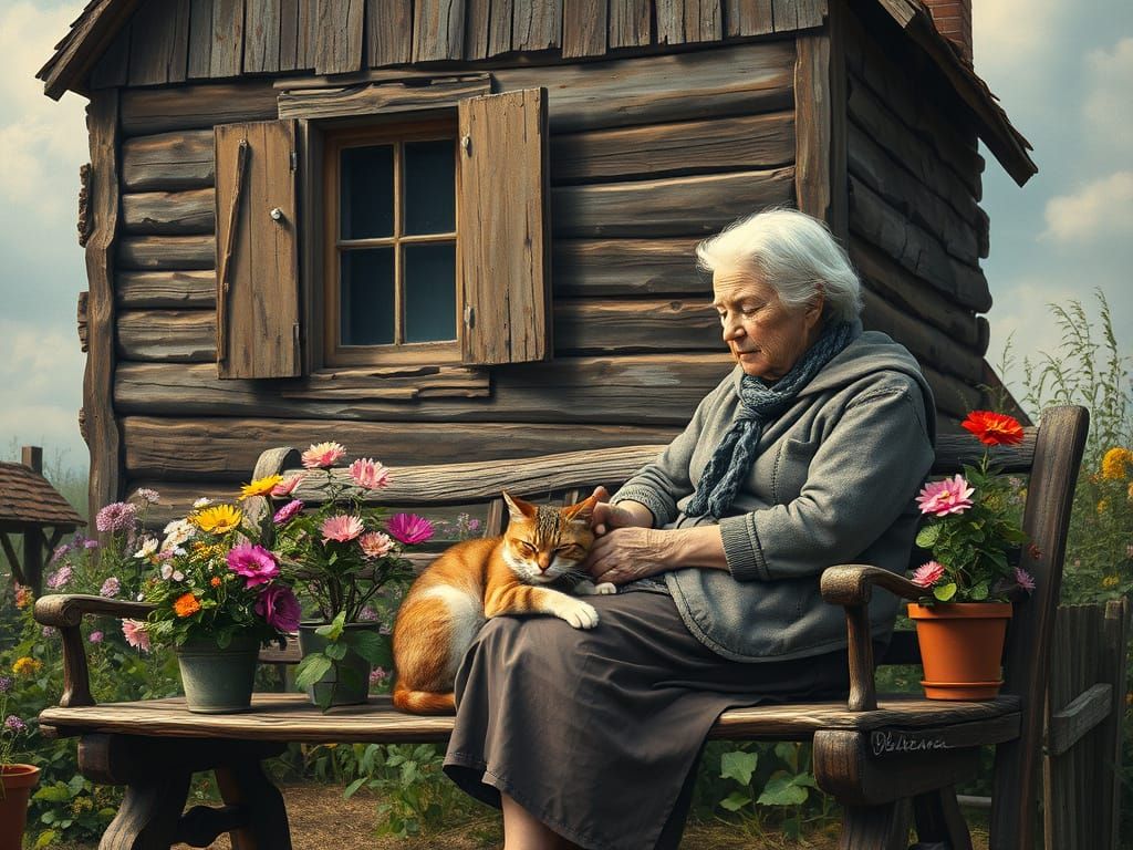 Vintage Wooden House Scene in Scumbled Oil Painting Style