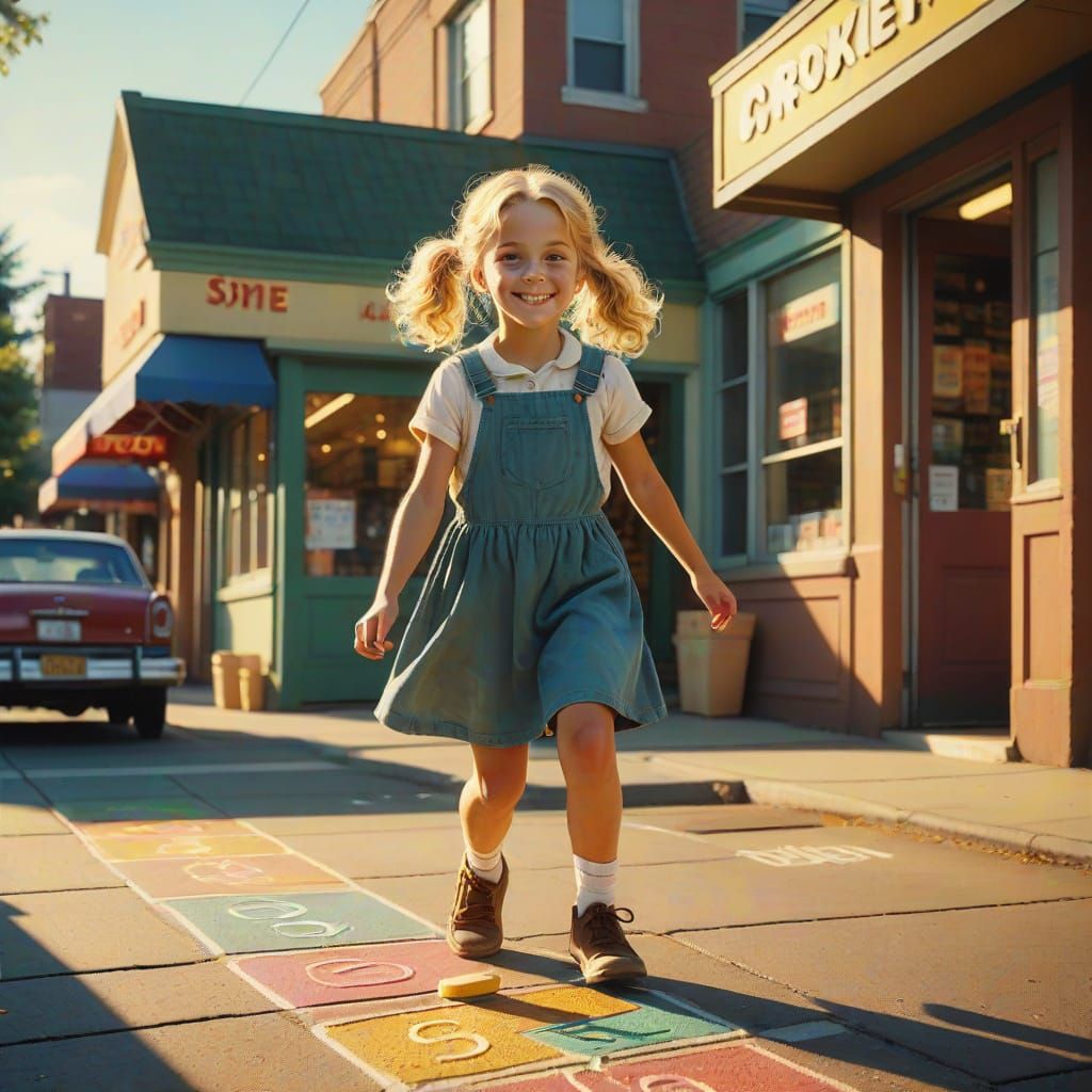 A Young Girl's Joyful Moment of Playfulness on a Sunny Day