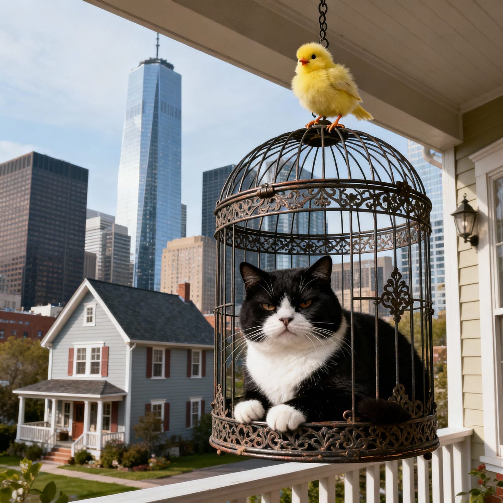 Grumpy Cat in Birdcage, City vs Cottage