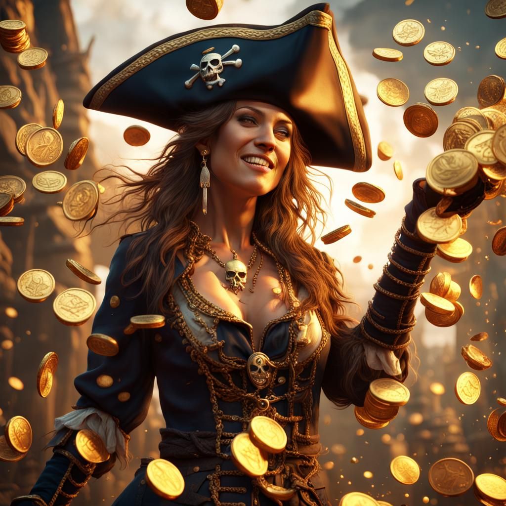 Pirate Woman in Golden Shower: Fantasy Concept Art