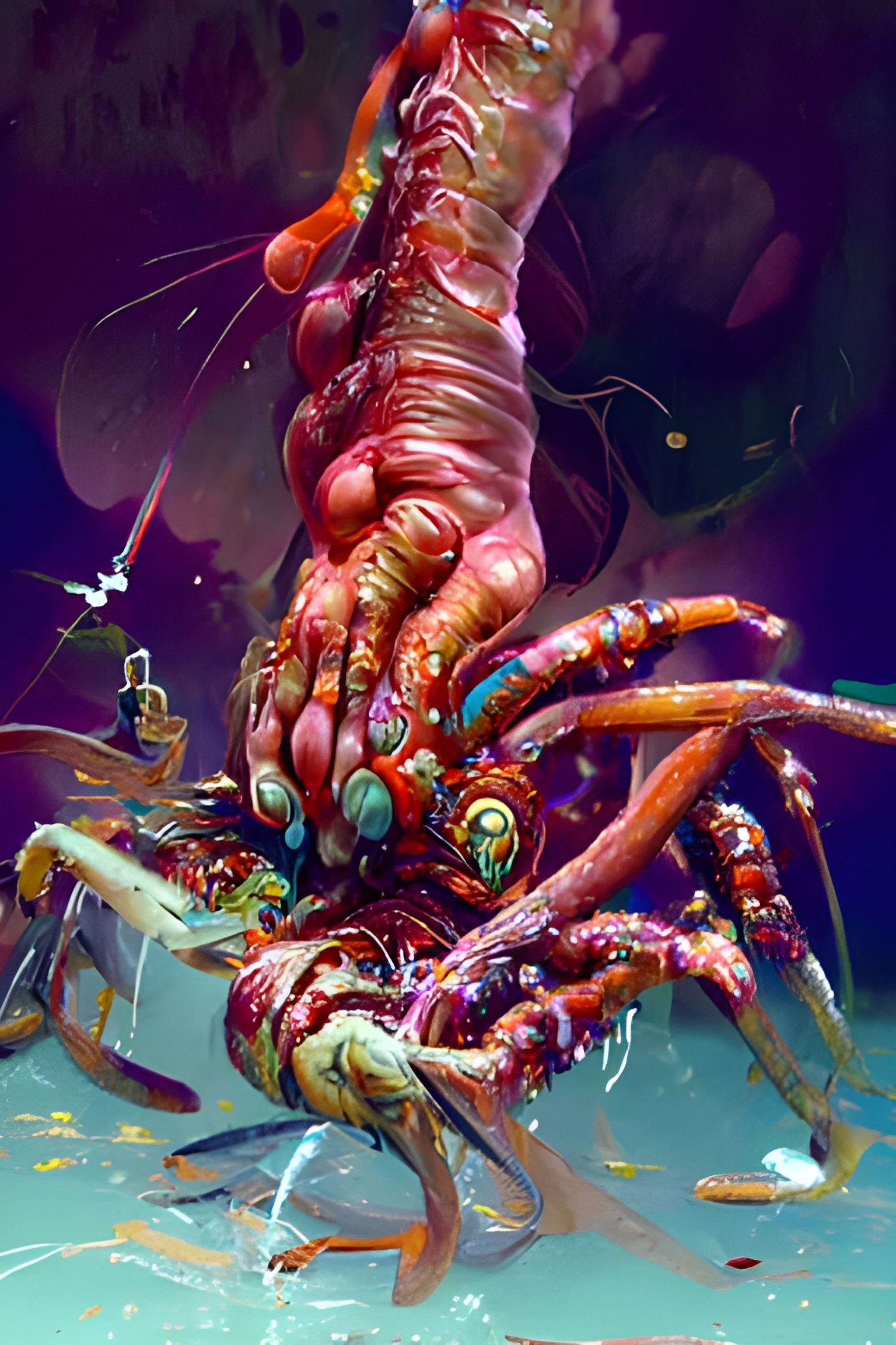 Grotesque Multi-Handed Creature in Sci-Fi Pulp Style