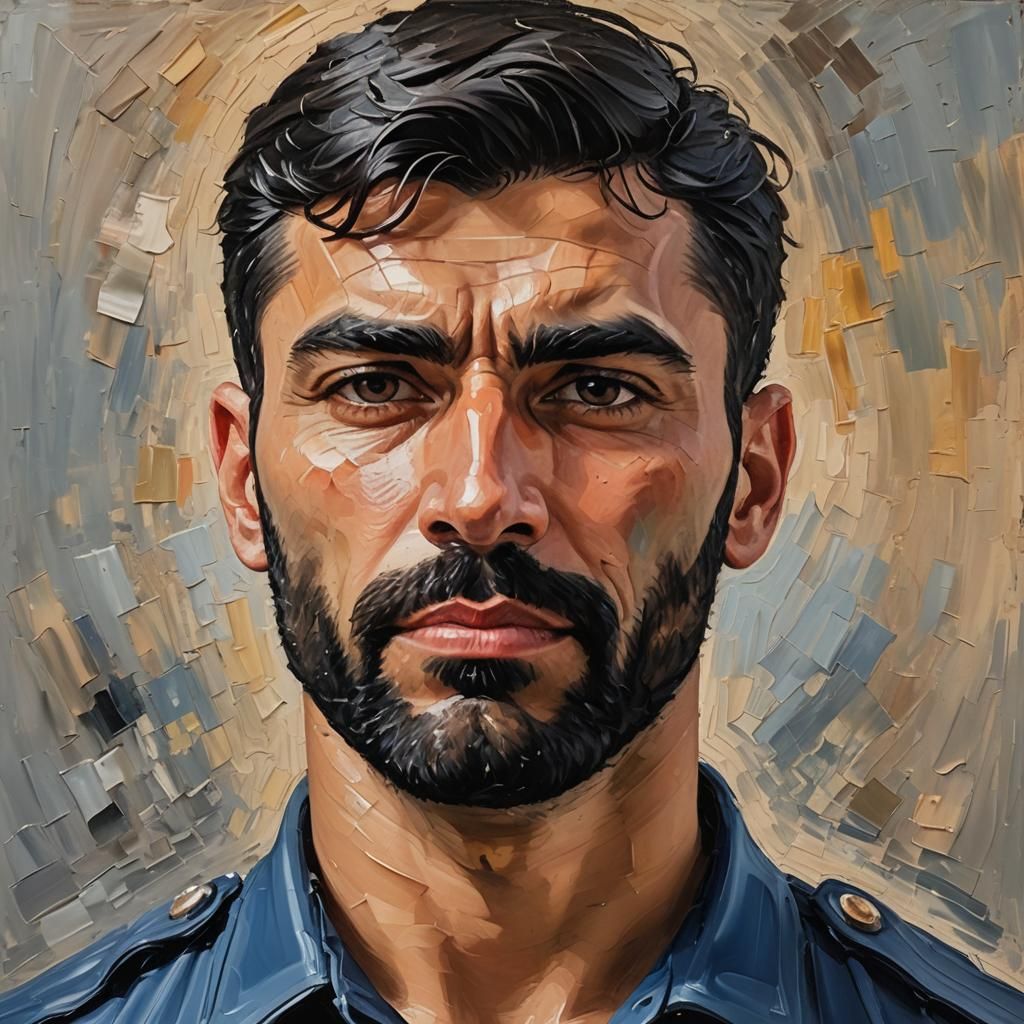 Handsome Policeman Portrait as Impasto Oil Painting
