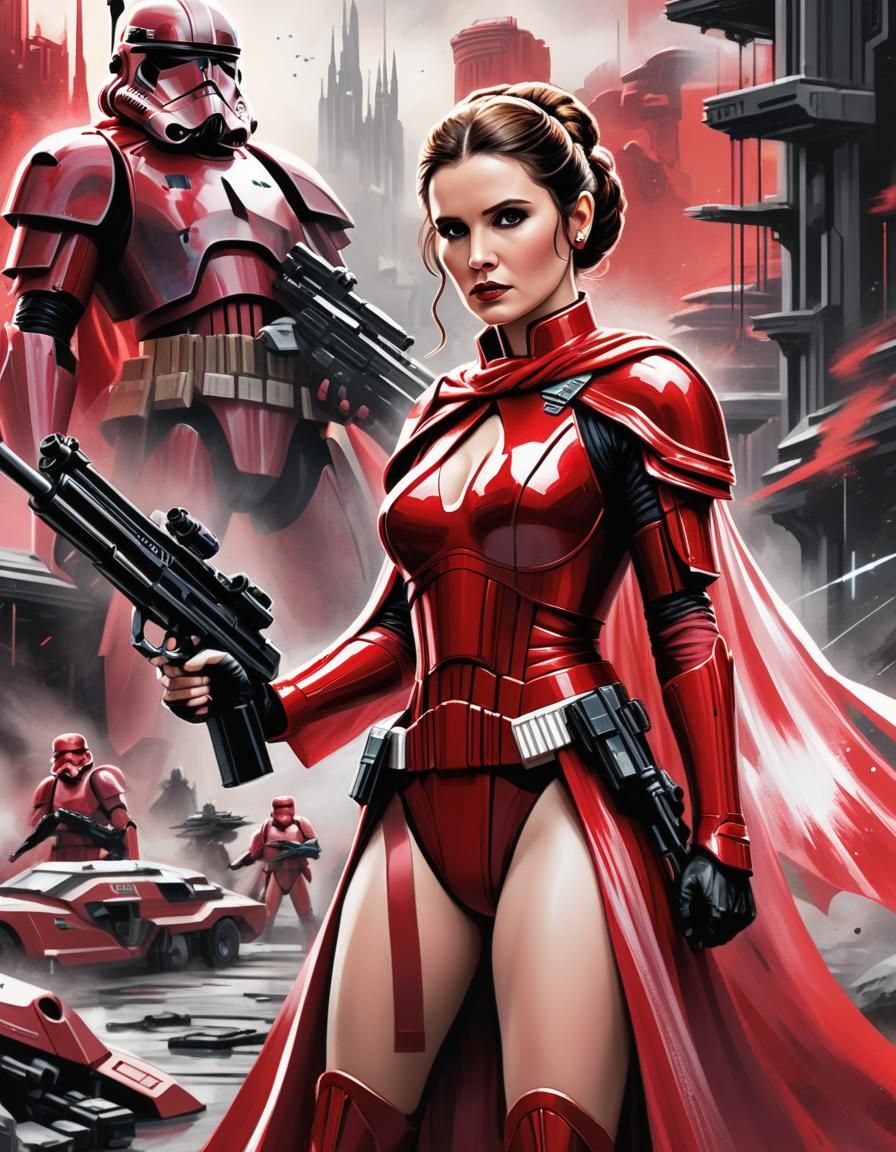 Leia Organa as Crimson Stormtrooper in Mixed Media Art