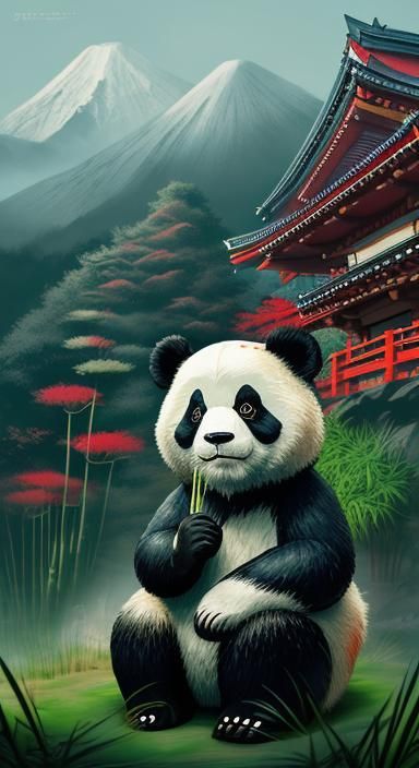 Panda in Bamboo Grove: Hyperrealistic Splash Art