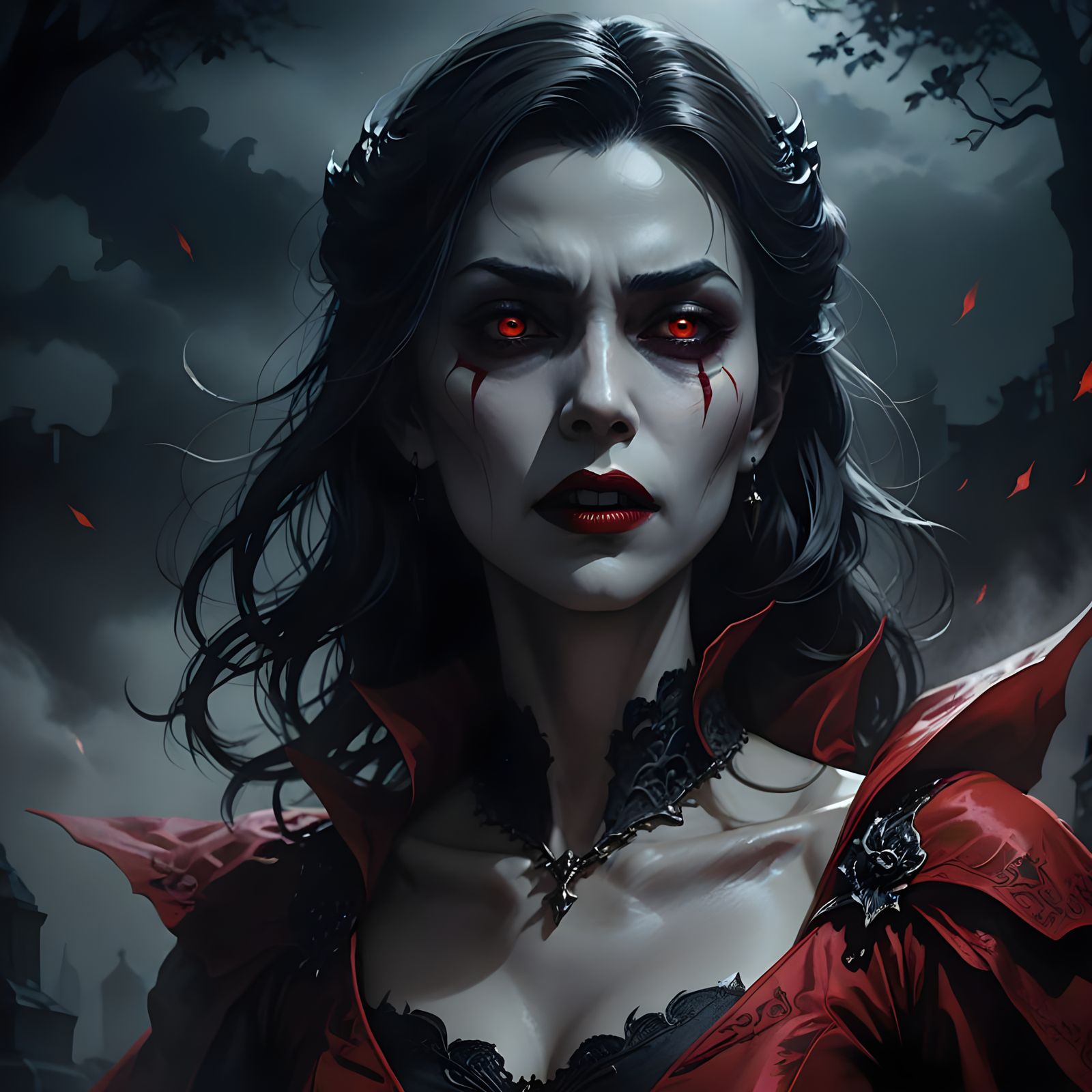 Vampire Mother in Red Dress, Anime Style