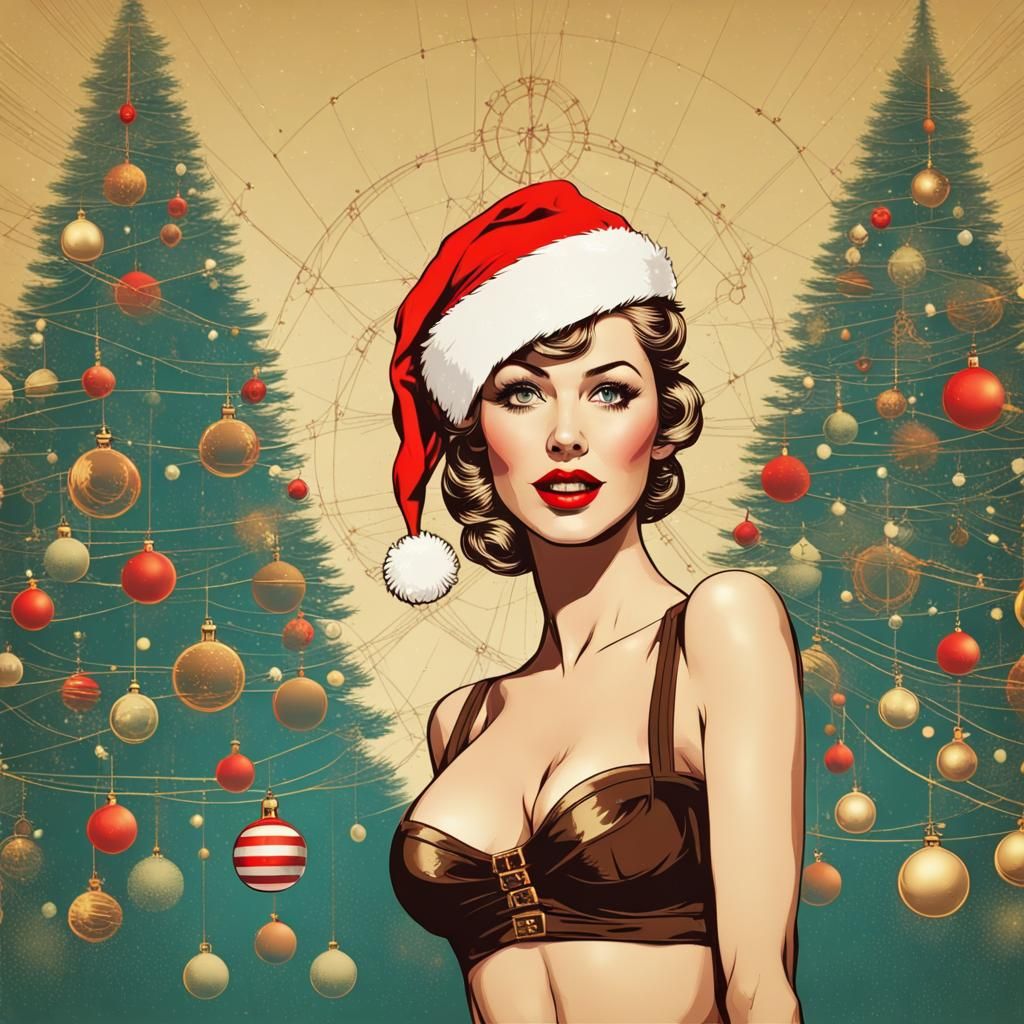 Steampunk Santa Pin-Up: A Retro Christmas Illustration