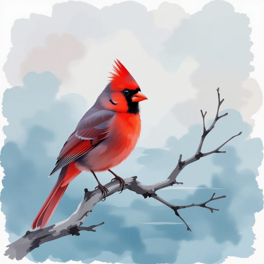 Ethereal Watercolor Cardinal on Blue Sea