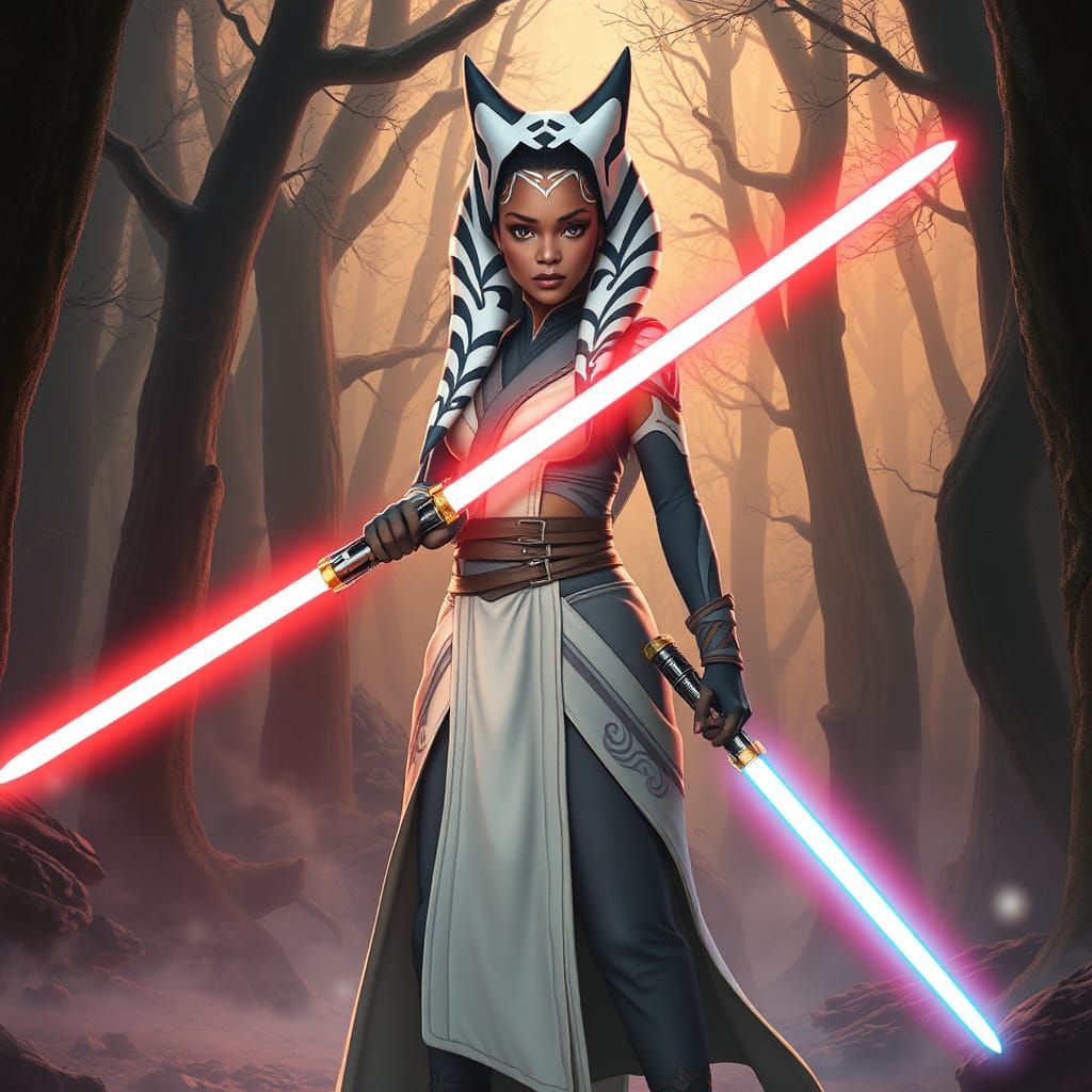 Jedi Heroine in Mystical Forest, Fantasy Art