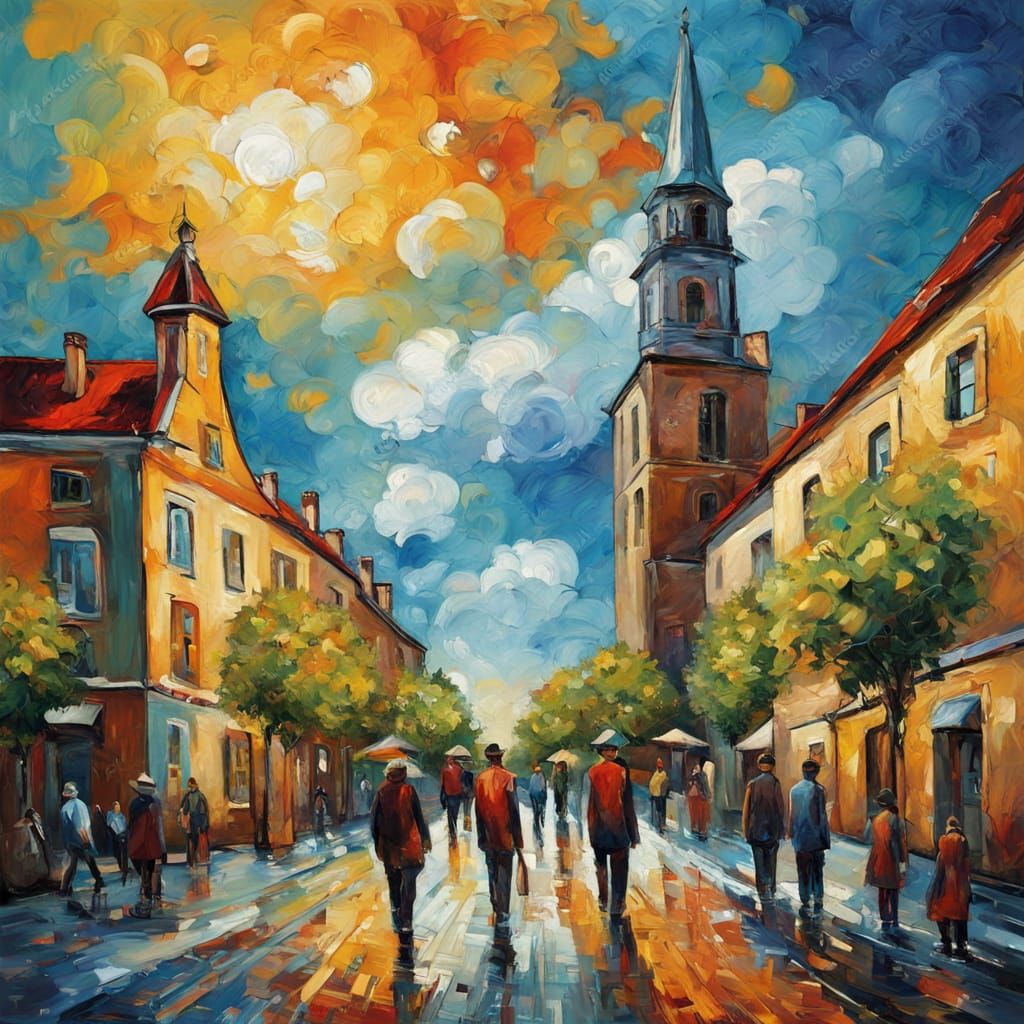 Vibrant Kielce Cityscape in Neo-Impressionist Style